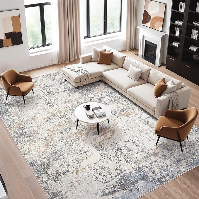 Area Rugs for Living Room: 6x9 Large Soft Washable Rug Modern Abstract Non-Slip Backing Stain Resistant Carpet for Bedroom Dining Room or Home Office Home Decor - Blue