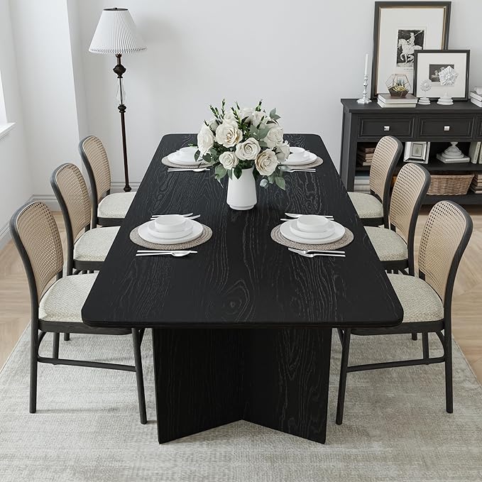 Casaphoria 79" Dining Table for 6, Wood Kitchen Table with Scratch-Resistant Top & V-Shaped Base, Modern Farmhouse Rectangular Dining Table for Living Room, Kitchen, Easy Assembly, Black