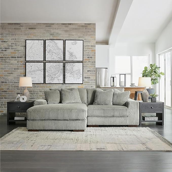 Signature Design by Ashley Lindyn Contemporary L-Shaped 2-Piece Sectional with Chaise for Living Room, Gray