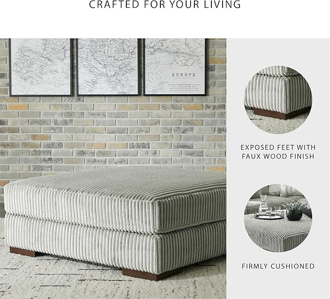 Signature Design by Ashley Lindyn Contemporary Square Tufted Upholstered Oversized Accent Ottoman, Light Gray