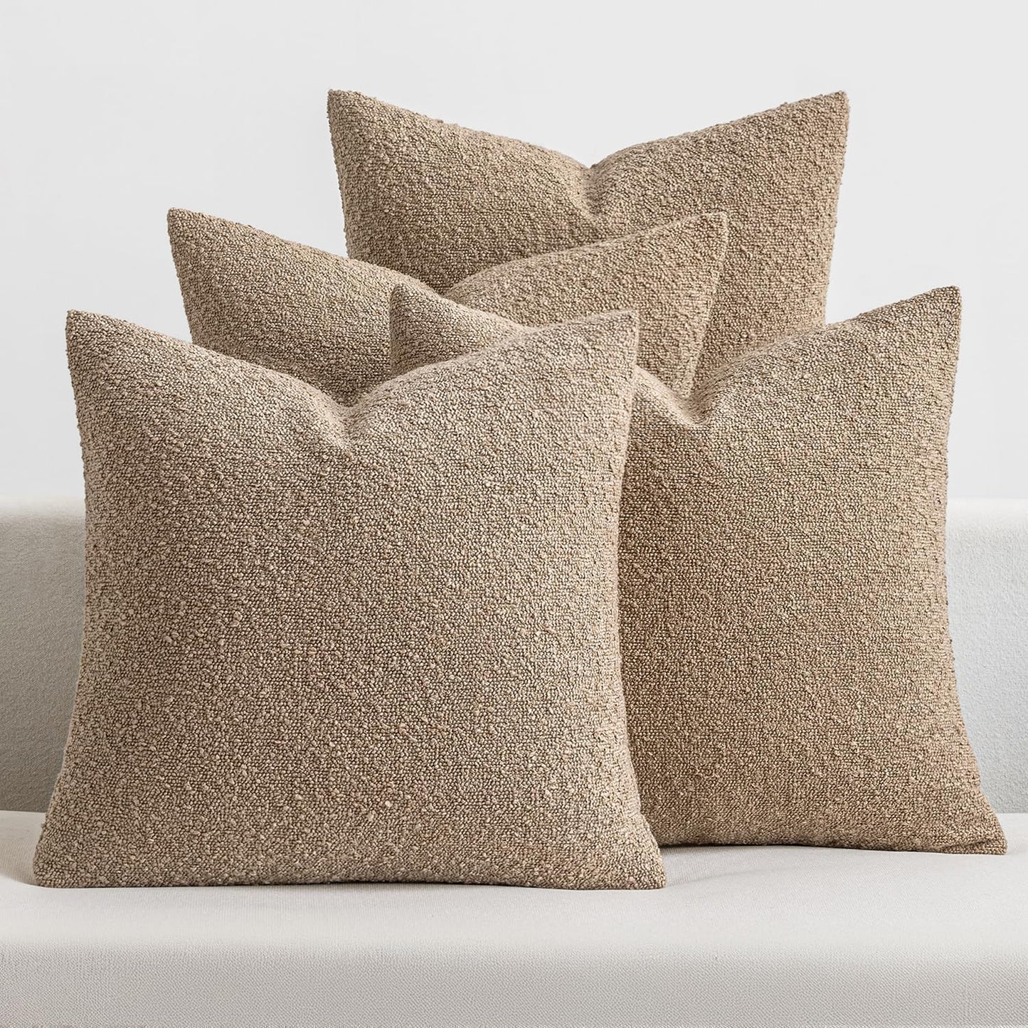 MIULEE Pack of 4 Decorative Textured Boucle Throw Pillow Covers 20x20 Inch Camel Accent Solid Pillow Cases Soft Couch Cushion Covers for Modern Farmhouse Boho Chair Sofa Bed Livingroom Home Decor
