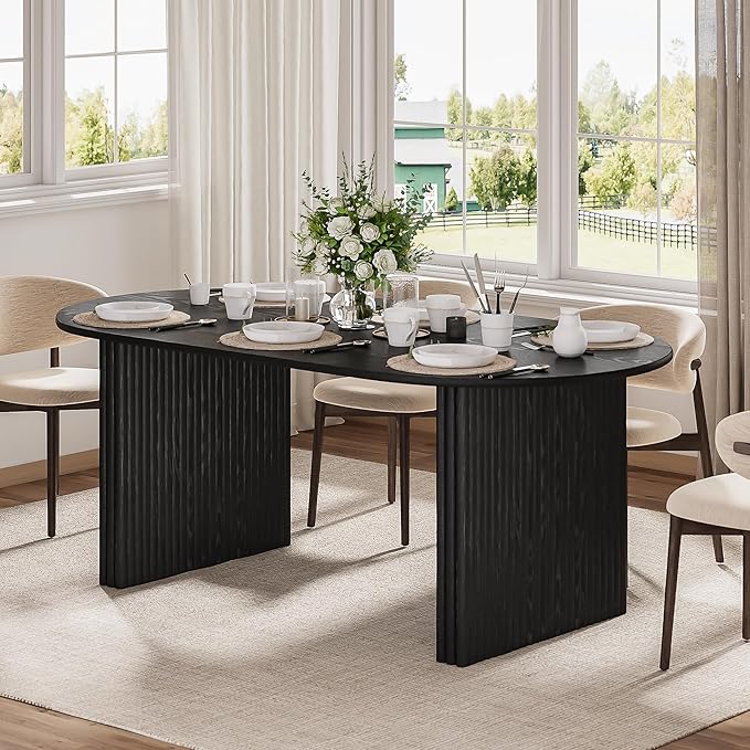 Casaphoria 67" Oval Dining Table, Modern Kitchen Table for 4-6, Farmhouse Style Large Table, Easy Assembly for Living Room, Kitchen and Bar, Black