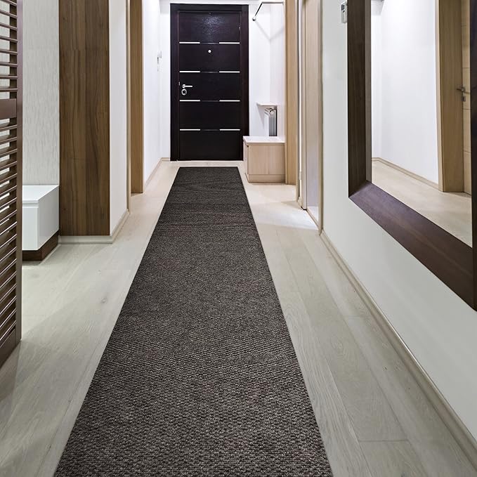 iCustomRug Spartan Weather Warrior Indoor/Outdoor Utility Berber Loop Carpet Runner with Non-Slip Thermoplastic Rubber Backing, 6ft X 34ft in Brown