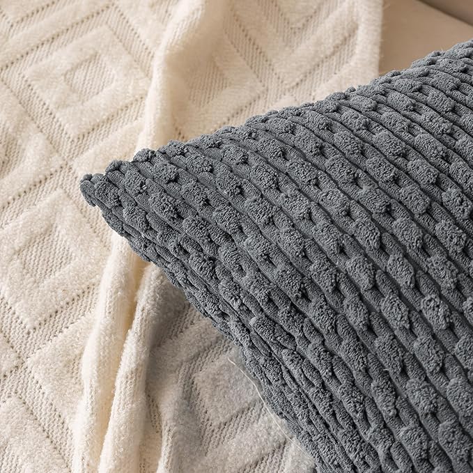 Set of 4 Medium Grey Decorative Throw Pillow Covers 12x20 Inch Corduroy Pillow Covers for Bed Couch Sofa Living Room Soft Cushion Cases