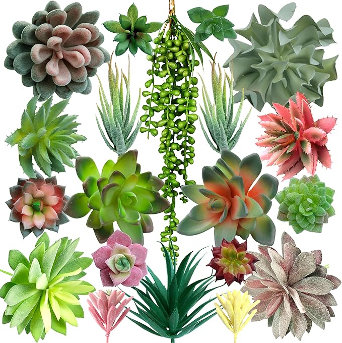 DECOROUS Fake Succulents Unpotted - 20 Pack - Realistic Succulent Plants Artificial - Large Faux Succulent Bulk DIY Home Decor - Fake Plant Cactus Greenery - Premium Mini Artificial Succulent Flowers