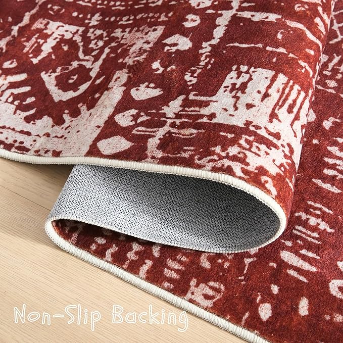 Area Rugs 8x10 Rug for Living Room Clearance Washable Boho Area Rug Non Slip Moroccan Vintage Low Pile Large Rug for Living Room, Bedroom, Farmhouse, Dining Room, Kids Playroom(Terracotta)