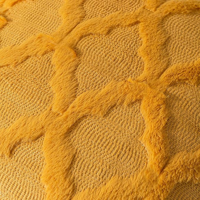 Set of 2 Soft Moroccan Throw Pillow Covers 24x24 Inch Plush Boho Decorative Pillow Cover Accent Cushion Case for Couch Sofa Bed, Mustard Yellow