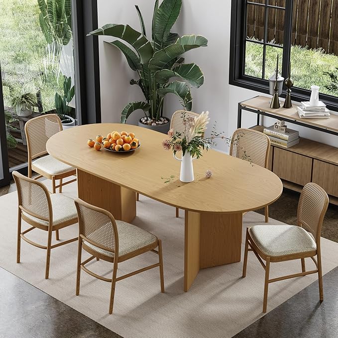 Casaphoria 67" Dining Table for 6, Wood Kitchen Table with Scratch-Resistant Top & V-Shaped Base, Modern Farmhouse Oval Dining Table for Living Room, Kitchen, Easy Assembly, Oak