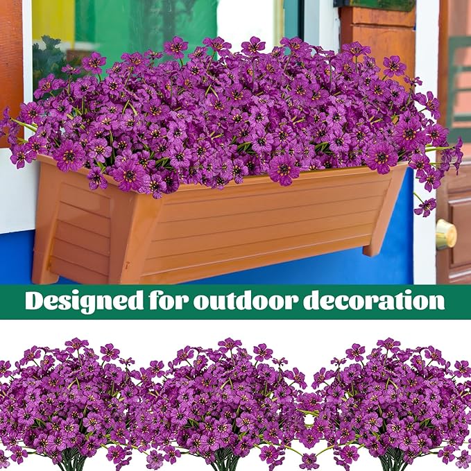 Lnoicy 12 Pcs Artificial Flowers for Outdoor,Plastic Flowers Decoration, UV Resistant Faux Flowers Shrubs, Artificial Plants for Indoor Outside Garden Home Wedding Farmhouse(Fuchsia)