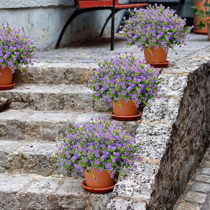 Outdoor Artificial Flowers UV Resistant, 20 Bundles Fake Realistic Floral Greenery Plants for Outside Porch, Window Boxes, Garden, Yard, Inside Home Table Decor, Purple