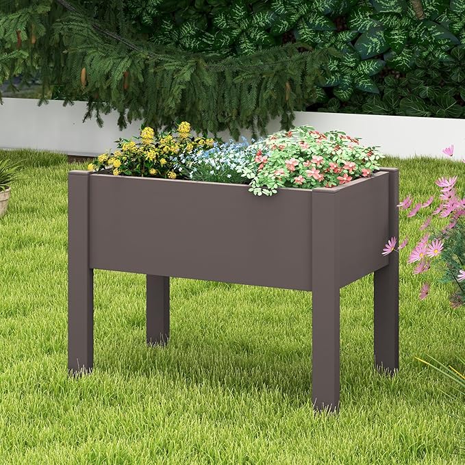 Giantex Raised Garden Bed with Legs, Self-Watering Planter Box with Water Level Indicator, Drainage Hole & Detachable Space Dividers, Outdoor Plant Container for Flower, Vegetable, Fruit, Herb (Brown)