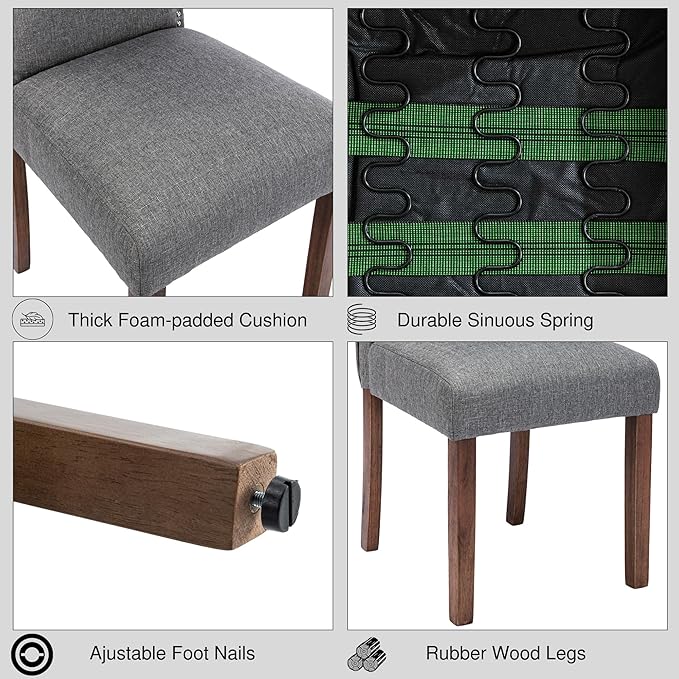 Stylish Upholstered Parsons Dining Chair with Silver Nailhead Trim and Sturdy Solid Wood Legs