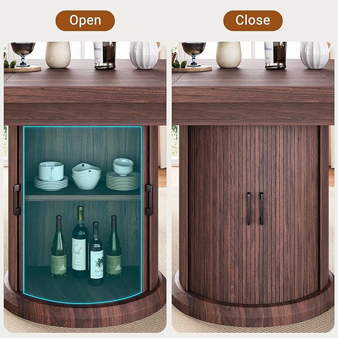 Extendable Round Kitchen Dining Room Table for 4-6 with 2-Tier Storage Shelf, 63'' Space Saving Expandable Wood Oval Circle Dinner Furniture with Pedestal Base (Brown)