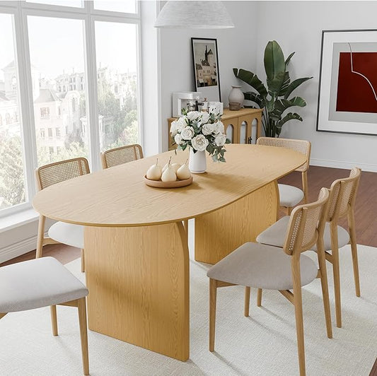 Casaphoria 67" Large Dining Table for 6, Wood Oval Living Room Table, Modern Farmhouse Kitchen Table with Scratch-Resistant Top & Wood Pedestal, Easy Assembly and Clean, Oak