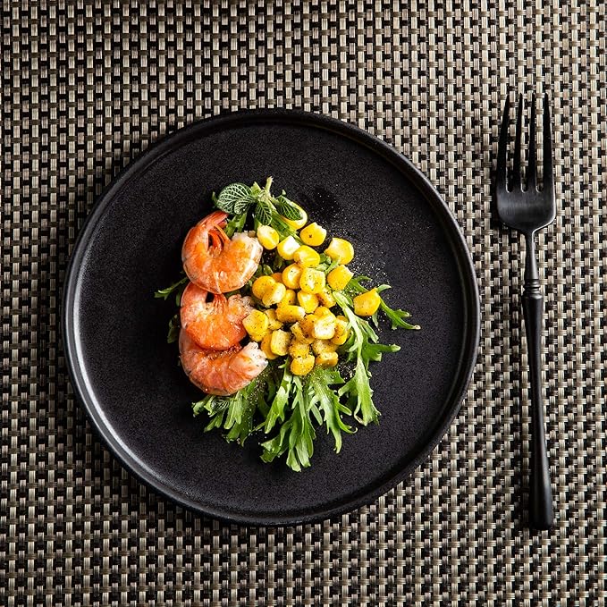 AmorArc Stoneware Dinner Plates Set of 6, 10.5 Inch Reactive Matte Glaze Ceramic Plates Set, Modern Dinnerware Dish set for Kitchen,Microwave, Dishwasher Safe, Scratch Resistant - Matte Black