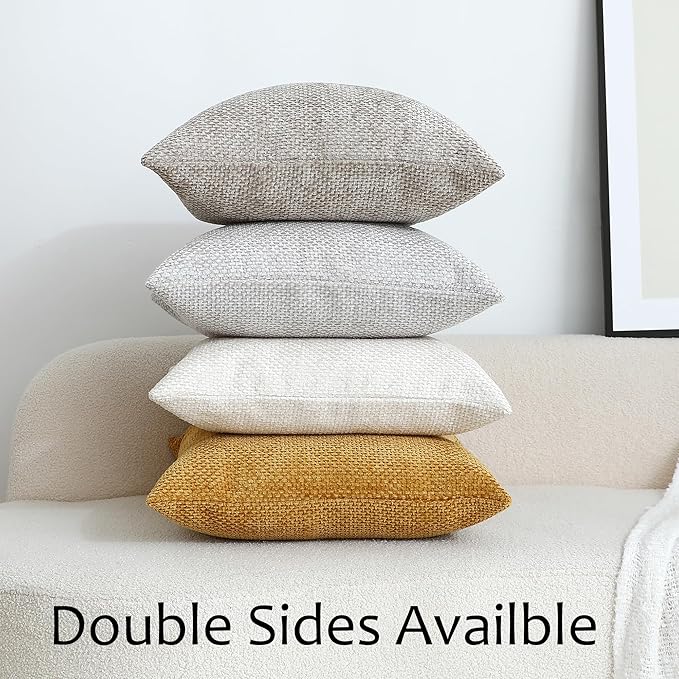 Stellhome Pack of 2 Woven Textured Decorative Throw Pillow Covers Soft Chenille Accent Luxury Cushion Cases for Living Room Couch Bed Sofa Farmhouse Boho Home, 16x16 inch, Mustard Yellow