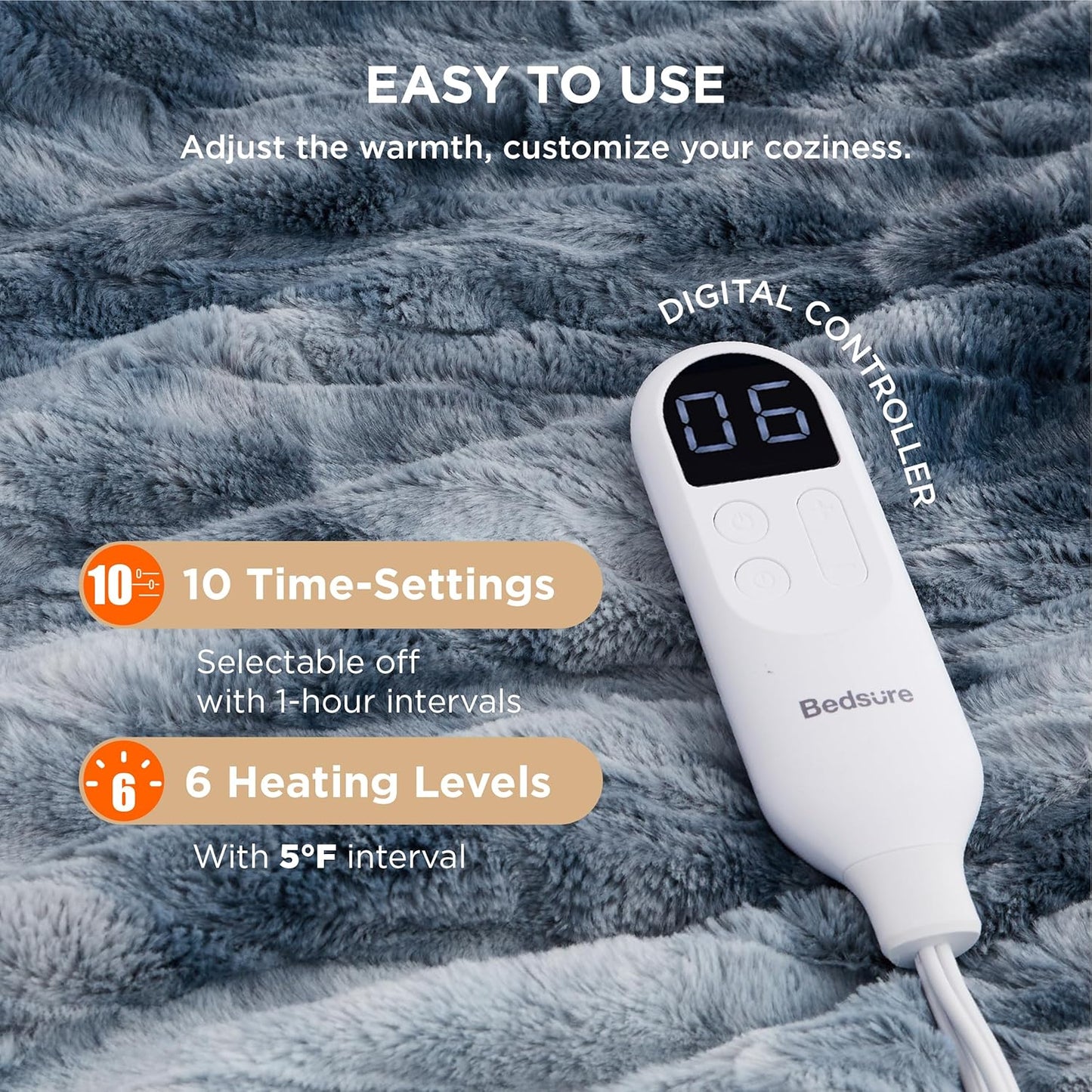 Bedsure Electric Blanket Twin - Faux Fur Sherpa Heated Blanket Twin Size, Fast Heating with 6 Heating Levels & 10 Time Settings, 8 Hours Auto-Off (62x84 inches, Navy)