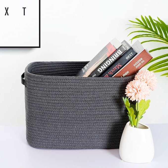 MINTWOOD Design 3-Pack Decorative Woven Storage Baskets for Shelves, Cube Bin Box for Organizing Books, Shoes, Dog Toys, Pantry Closet and Living Room Organizer, Charcoal / Black