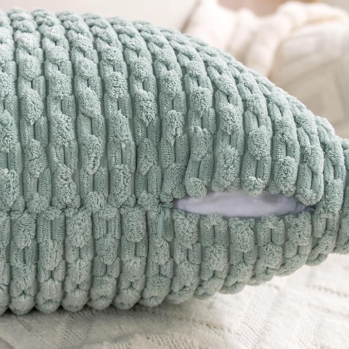 Set of 4 Yellow Olive Aqua Decorative Throw Pillow Covers 18x18 Inch Corduroy Pillow Covers for Bed Couch Sofa Living Room Soft Square Cushion Cases