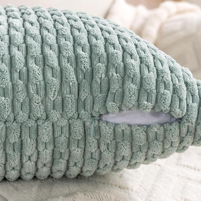 Set of 4 Aqua Decorative Throw Pillow Covers 20x20 Inch Corduroy Pillow Covers for Bed Couch Sofa Living Room Soft Square Cushion Cases