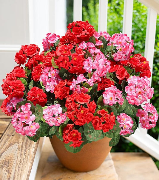 Artificial Geraniums Fake Flowers for Outdoors Decoration, 6 Bundles Silk Geraniums Flower UV Resistant Look Real Faux Plants for Front Door Garden Porch Planter Patio Balcony Yard Indoor Home, Mix