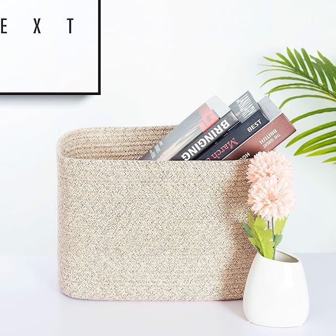 MINTWOOD Design 3-Pack Decorative Woven Storage Baskets for Shelves, Cube Bin Box for Organizing Books, Shoes, Dog Toys, Pantry Closet and Living Room Organizer, Oatmeal Brown