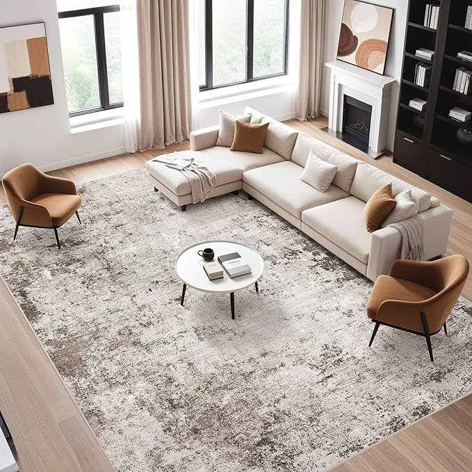 Area Rugs for Living Room: 6x9 Large Soft Washable Rug Modern Abstract Non-Slip Backing Stain Resistant Carpet for Bedroom Dining Room or Home Office Home Decor - Dark Brown