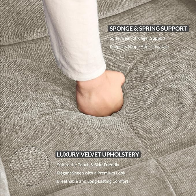 Velvet Rocker Recliner for Adults, Overstuffed Manual Recliner Chair with Spring Cushion, Rocking Chair with Side Pockets, Nursery Glider Recliner Single Sofa for Living Room (Medium, Beige)