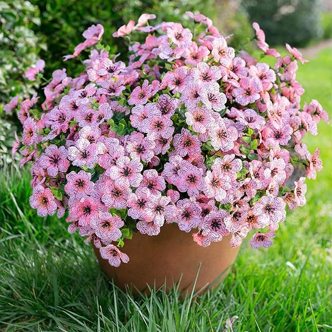 Artificial Fake Plants Flowers for Outdoor Outside Summer Decoration, 12 Bundles Faux Silk Pink Daisy UV Sun Resistant Realistic for Porch Patio Home Window Box Yard Garden Planter