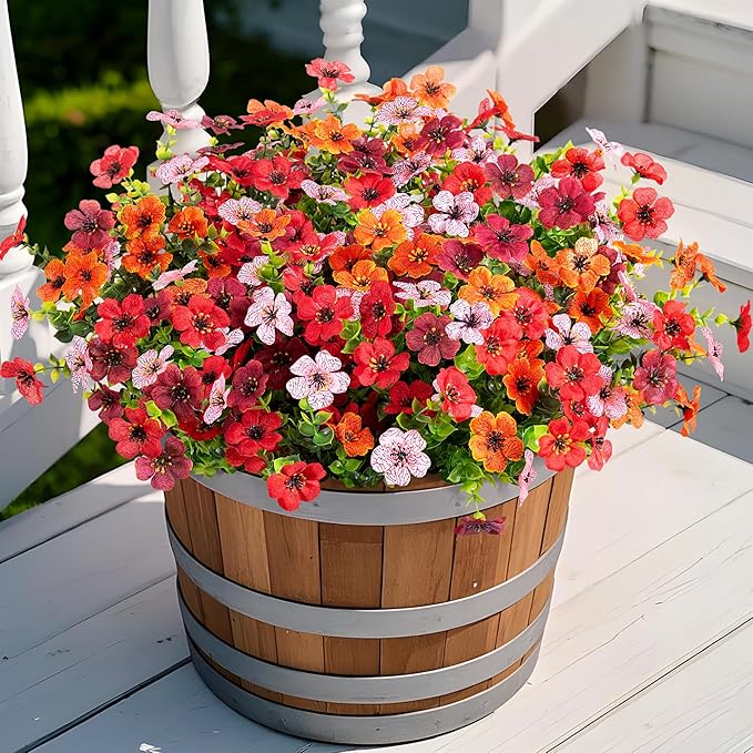 Fall Mums Artificial Flowers for Outdoors Potted, 12 Bundles Fake Fall Daisy Flower with Realistic Eucalyptus Leaves, Fake Plants for Greenery Boxwood Porch Patio Garden Pot Courtyard