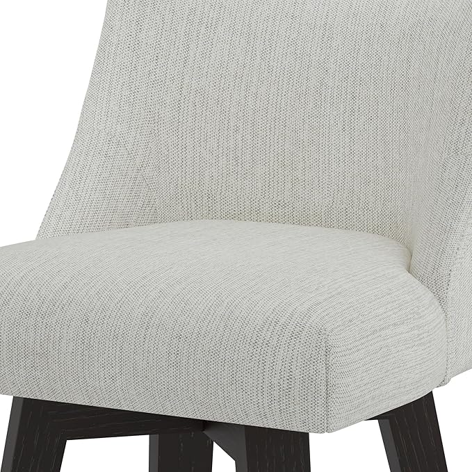 Counter Height Swivel Bar Stools Set of 2, 26" Seat Height Modern Bar Stools with Back and Solid Wood Legs for Kitchen Island, Fabric in Ivory White