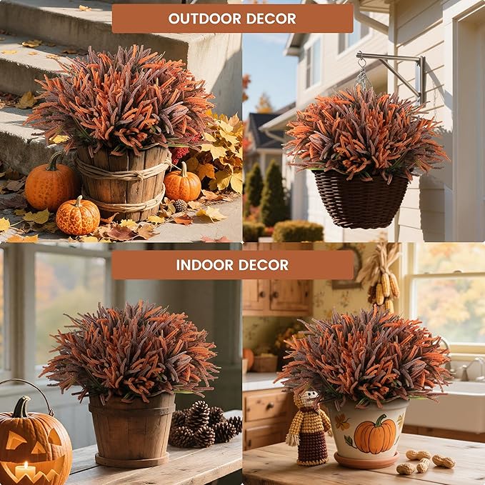 Artificial Fall Flowers for Outdoors - 6 Bundles UV Resistant Fake Plans Plastic Faux Fall Plants Arrangement, No Fade Outdoor Decor for Porch Garden Yard Home (Autumn Colors)