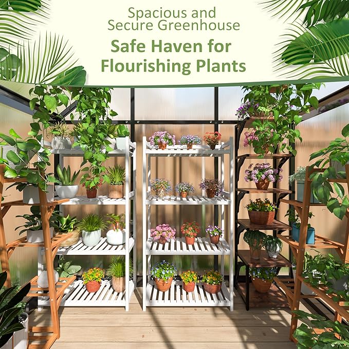 4x6 FT Quick Setup Polycarbonate Greenhouse with Roof Vent, Large Aluminum Walk-in Green House for Outdoor Garden Backyard, Black