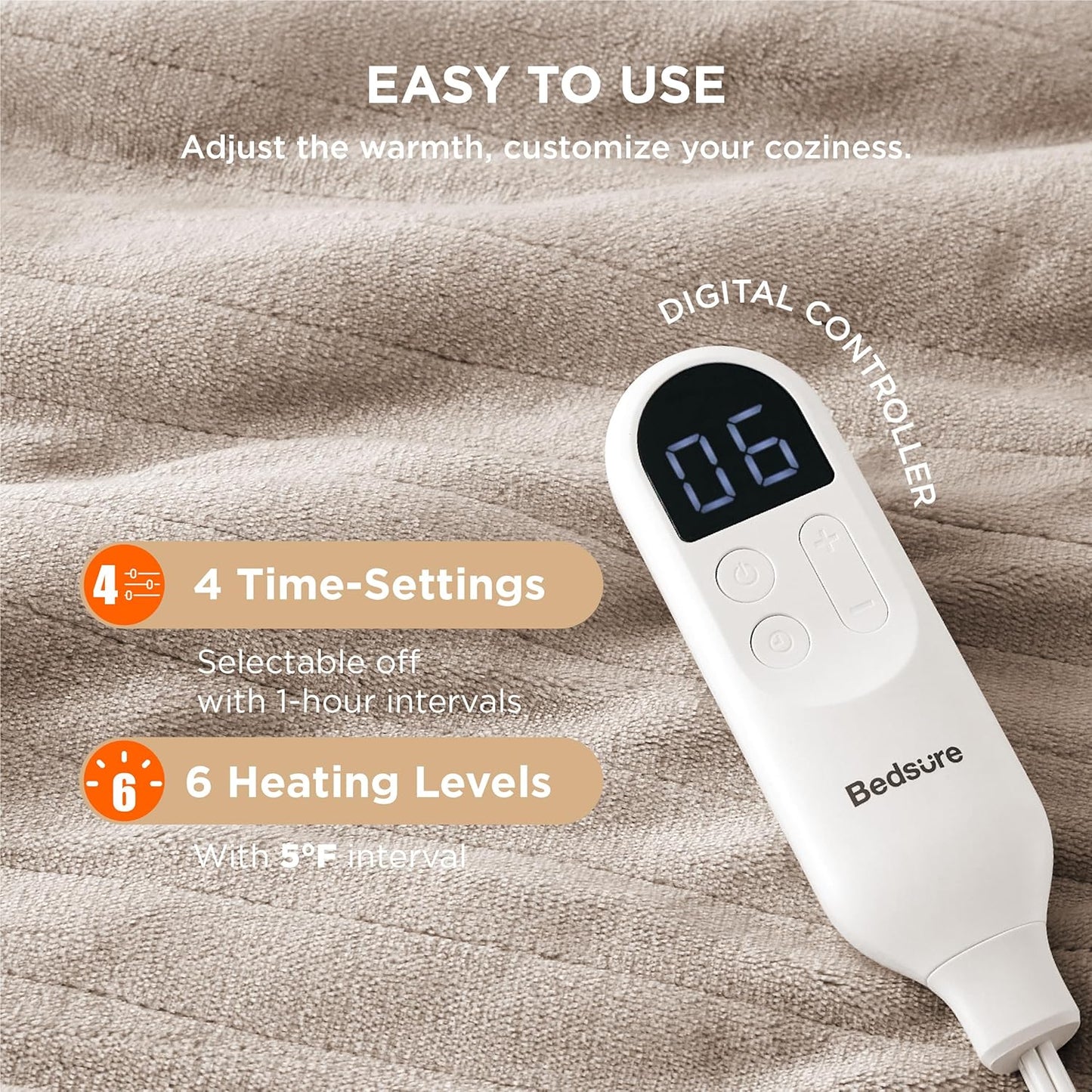 Bedsure Heated Blanket Throw Blanket - Fast Heating Electric Blanket, Soft Flannel Heated Throw with 4 Time Settings, 6 Heating Settings, Warm Gifts for Grandma Grandpa (50x60 inches, Taupe)