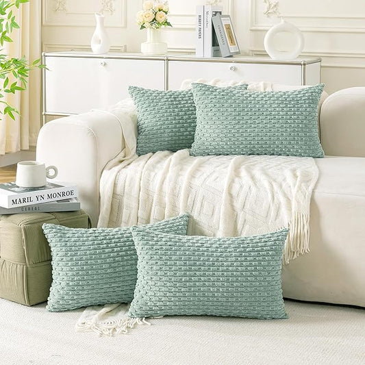 Set of 4 Aqua Decorative Throw Pillow Covers 12x20 Inch Corduroy Pillow Covers for Bed Couch Sofa Living Room Soft Cushion Cases