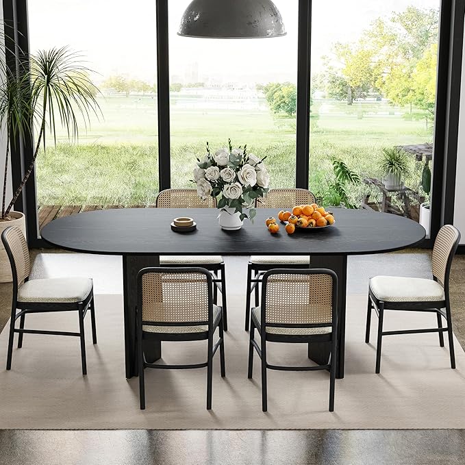 Casaphoria 67" Dining Table for 6, Wood Kitchen Table with Scratch-Resistant Top & V-Shaped Base, Modern Farmhouse Oval Dining Table for Living Room, Kitchen, Easy Assembly, Black