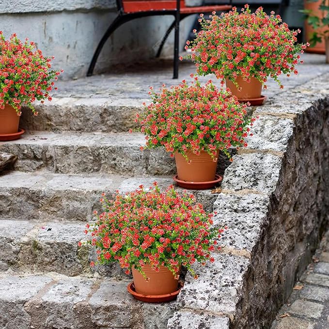 Outdoor Artificial Flowers UV Resistant, 20 Bundles Fake Realistic Floral Greenery Plants for Outside Porch, Window Boxes, Garden, Yard, Inside Home Table Decor, Red
