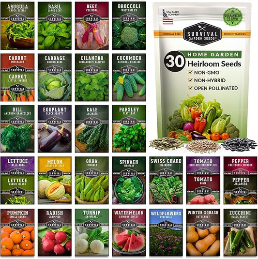 Home Garden Vegetable Seeds 30 Variety Pack – Heirloom Seed Vault Kit for Planting Non-GMO Vegetables, Herbs, Fruit – Emergency Preparedness Survival Food Grow Kit – Survival Garden Seeds (18,500+)