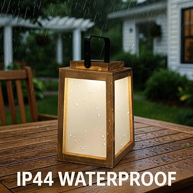 ALOADECOR H11 Farmhouse LED Solar Lantern with Wood Farm and Frosted Glass Panl Ourdoor Garden Decorative Hanging Lanterns for Outside Camping