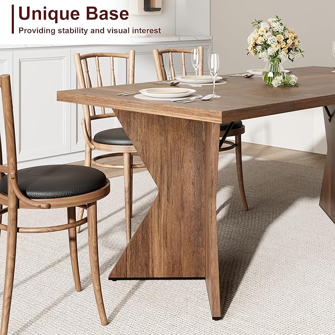 Garvee 70.9'' Dining Table for 6, Farmhouse Rectangular Kichen Table with Sturdy Frame and “V” Leg, Wooden Thickened Long Desk and Dinner Desk for Dining Room, Kitchen, Office, Game Room(Retro)