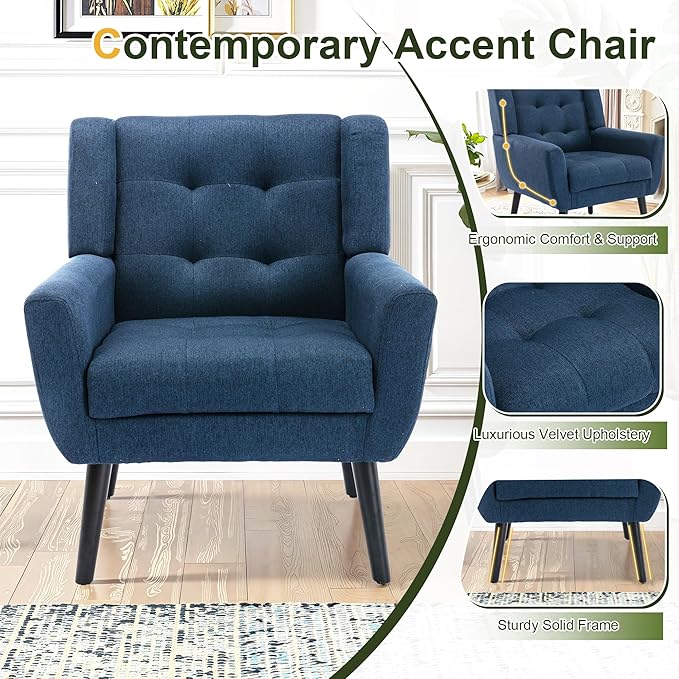 NicBex Accent Chair Set of 2, Modern Chair for Living Room Upholstered Foam Filled Living Room Chairs with Metal Legs Linen Cozy Lounge Armchair for Living Room Bedroom,Blue