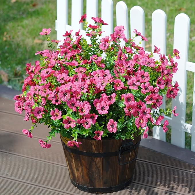 Artificial Fake Plants Flowers for Outdoor Outside Summer Decoration, 12 Bundles Faux Silk Hotpink Daisy UV Resistant Realistic for Porch Patio Home Window Box Yard Garden Planter