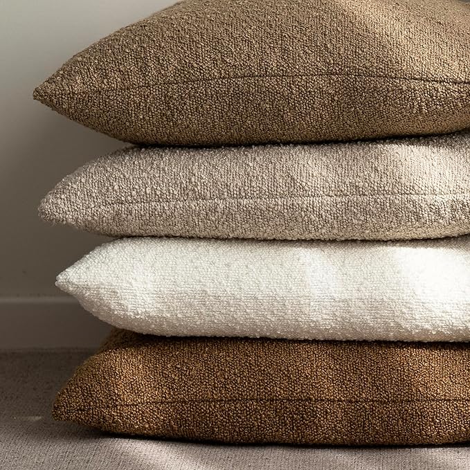 Foindtower Set of 2, Decorative Textured Boucle Throw Pillow Covers Accent Solid Pillow Cases Neutral Soft Cozy Couch Cushion Case for Chair Sofa Bedroom Living Room Home Decor 24 x 24 Inch White