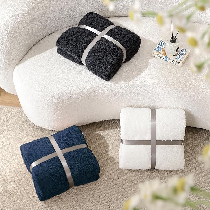 JOOJA Knit Throw Blanket Super Soft Warm Blanket for Couch Lightweight Fluffy Blanket for Bed Sofa 60x80 Inches Navy Blue