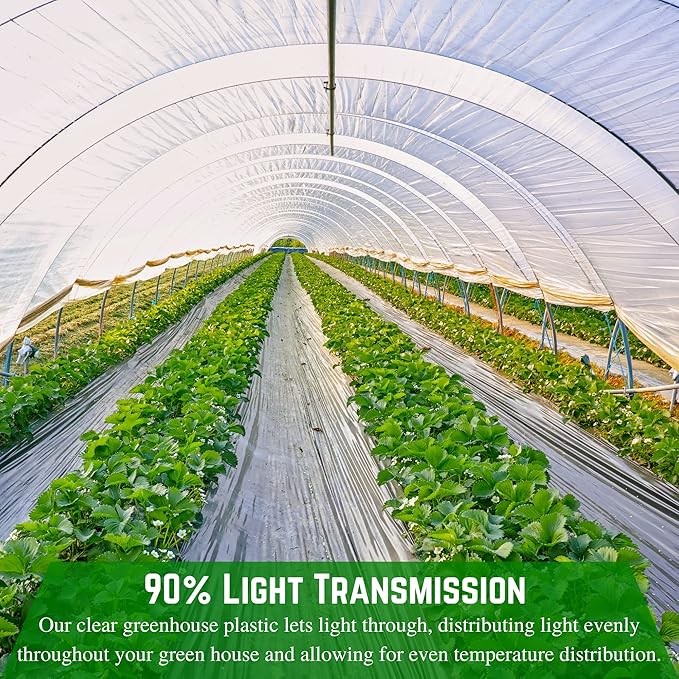 Farm Plastic Supply - Clear Greenhouse Plastic Sheeting - 6 mil - (32' x 25') - 4 Year UV Resistant Polyethylene Greenhouse Film, Hoop House Green House Cover for Gardening, Farming, Agriculture