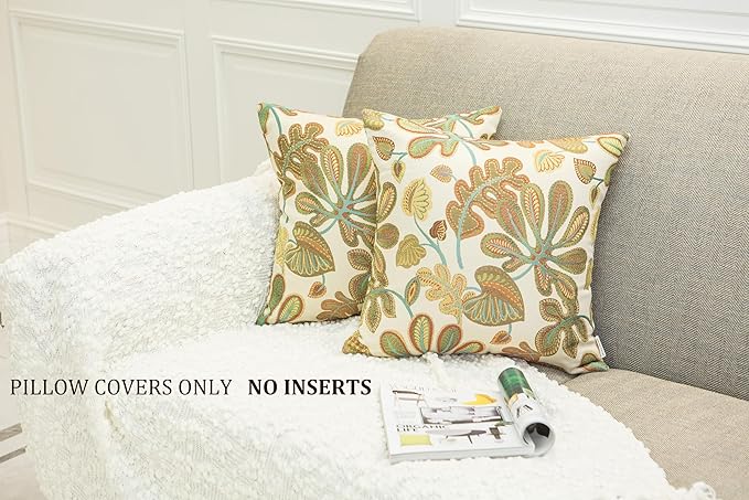 Mika Home Set of 2 Jacquard Tropical Leaf Pattern Throw Pillow Covers Decorative Pillowcase 22X22 Inches,Teal Cream