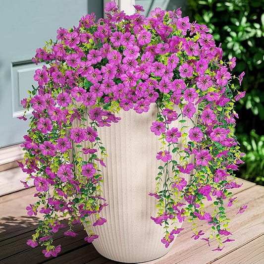 Artificial Fake Hanging Plants Flowers for Spring Outdoor Outside Decor, Faux Mums Silk Realistic Flower, 2 Pcs UV Resistant Look Real Plastic Decorations for Porch Home Patio Balcony Yard