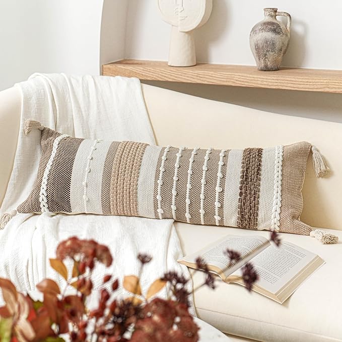 BlissBlush Brown Decorative Lumbar Pillow Cover 14x36 Boho Long Body Pillow for Bed Farmhouse Lumbar Throw Pillow for Couch Modern Accent Textured Throw Pillowcase