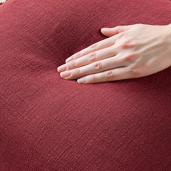 MIULEE Christmas Decorative Throw Pillow Covers Neutral Linen Fringe Throw Pillows Set of 2 Burgundy Boho Farmhouse Cushion Covers with Tassels for Couch Sofa Bed Living Room Home Decor 18x18 Inch