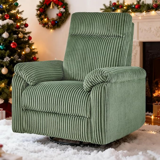 Swivel Rocker Recliner for Adults, Corduroy 360 Degree Swivel Glider Recliner Manual 3-Position Adjustable Easy Assembly for Small Space Living Room Nursery Bedroom